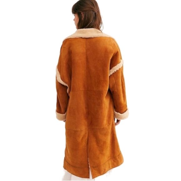Free People Aspen Shearling Leather Coat Chestnut - Picture 2 of 5